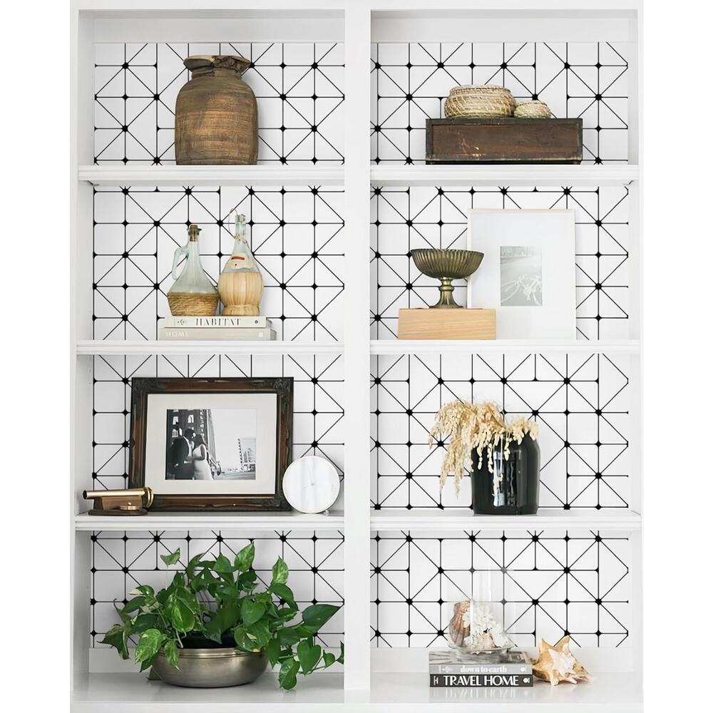 Geometric Peel & Stick Wallpaper Black & White Waterproof Vinyl 17.3”×78.7” s8 - Picture 4 of 8